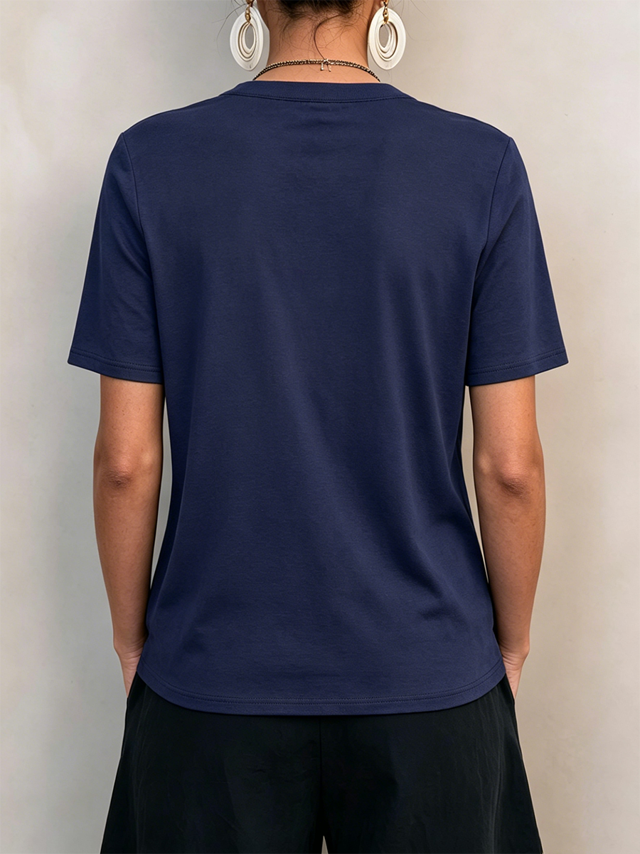 Short-sleeve Cotton Top With Colorful Floral Embroidery, Lace Trim, And A Small Open V-neck