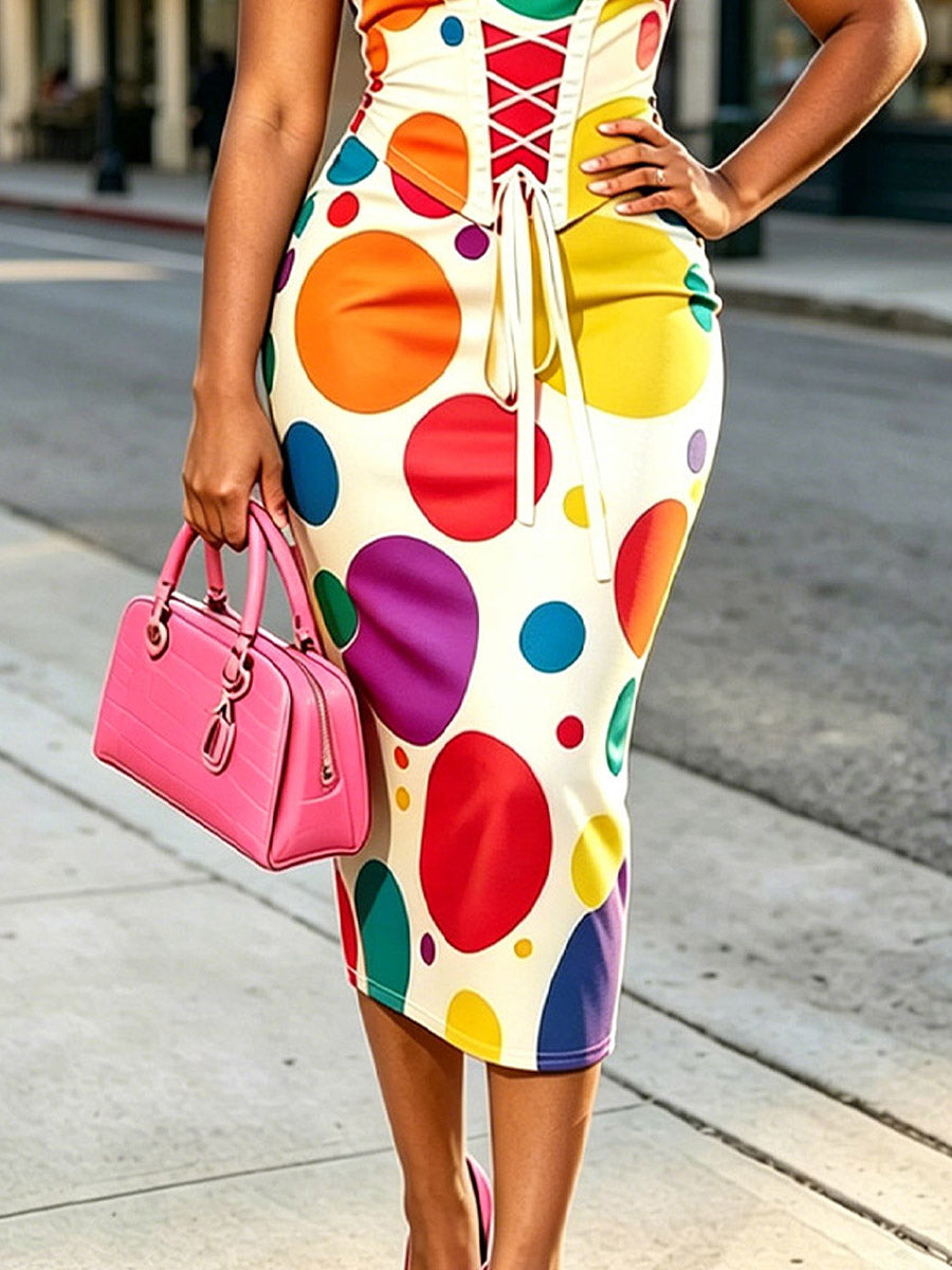 Women's Polka Dot Pattern Print Chic Art Casual Stylish Midi Dress