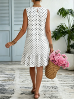 Polka-dot Round-neck Sleeveless Loose-fit Cropped Dress With A Ruffled Hem