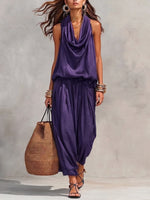 Women's Casual Halter-neck Wide-leg Jumpsuit With Cowl Neck