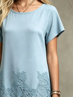 Women's Solid Floral Lace Spliced Satin Midi Dress