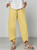 Women's Solid Color Stylish Loose-fit Casual Cropped Cotton And Linen Pants