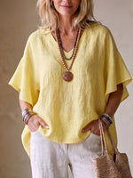 Relaxed Breathable Cotton-linen Top With Ruffled Hem