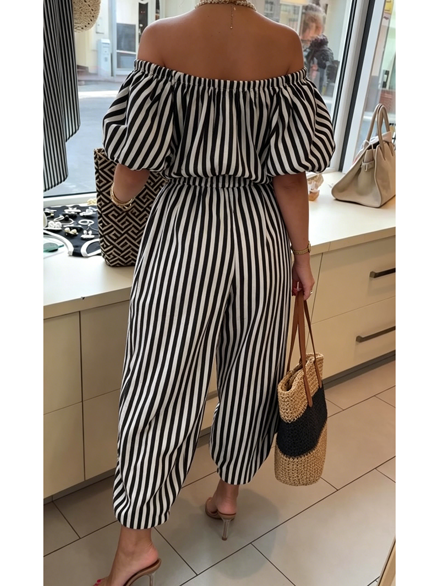 Classic Elegant Striped Off-shoulder Jumpsuit