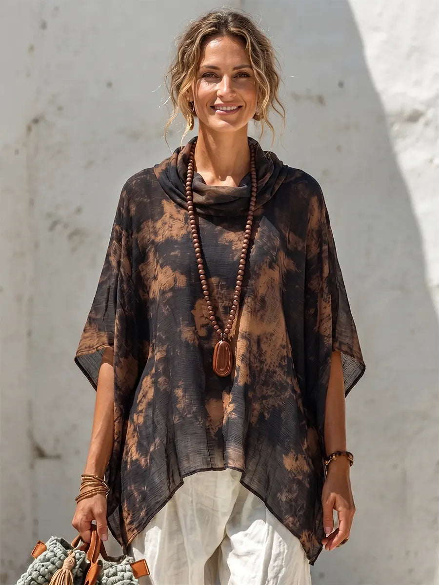 Earthy Cowl Neck Draped Linen Shirt