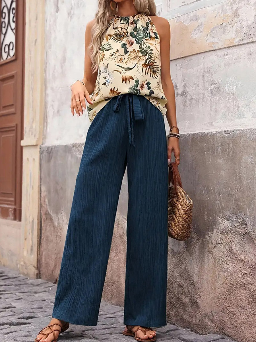 Women's Casual Stylish Floral Loose Sleeveless Top And Pants Two-piece Set