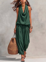 Women's Casual Halter-neck Wide-leg Jumpsuit With Cowl Neck