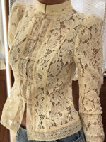 Women's Retro Floral Lace Hollow Art Casual Stylish Long Sleeve Shirt