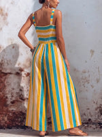 Vibrant Striped Smocked Wide-Leg Jumpsuit