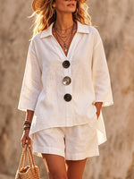 Stylish Cozy Two-piece Vacation Set With Metal Buttons