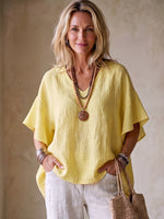 Relaxed Breathable Cotton-linen Top With Ruffled Hem