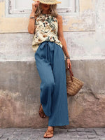 Women's Casual Stylish Floral Loose Sleeveless Top And Pants Two-piece Set