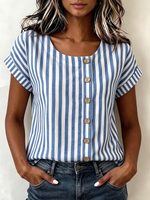 Resort-ready Vertical Stripe Short Sleeve Shirt With Vintage Buttons