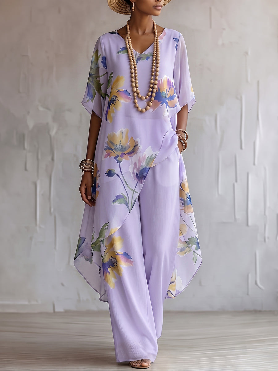 Elegant Bohemian Resort-style Floral Print Two-piece Set