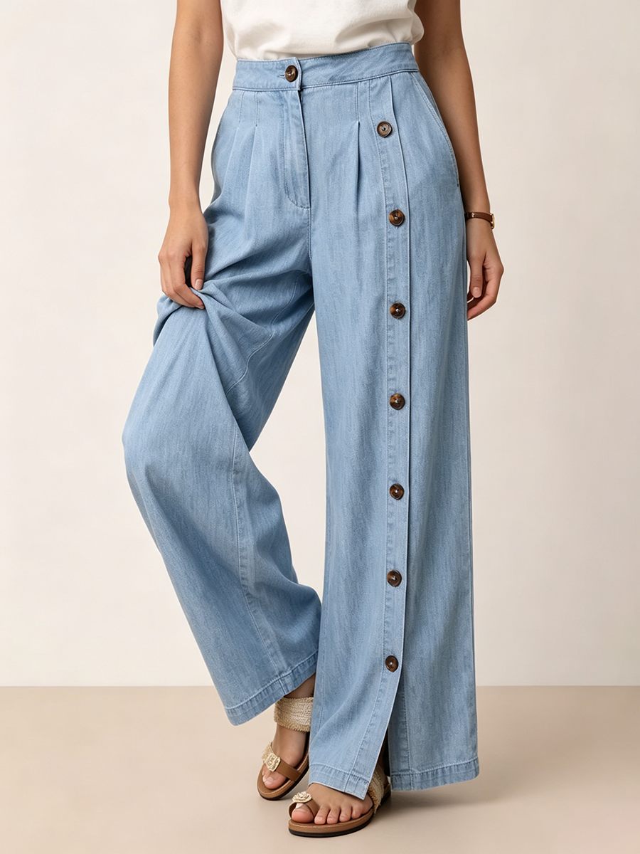 Cozy Lightweight Wide-leg Denim Pants