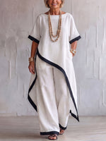 Timeless Elegance – Contrast-trim Cotton-linen Two-piece Set