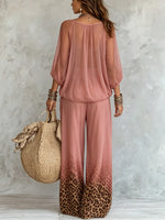 Women's Pink Leopard Ombre Wide-Leg Set
