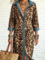 Women's Leopard Pattern Art Print Casual Stylish Lapel Maxi Dress