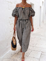Classic Elegant Striped Off-shoulder Jumpsuit