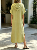 Women's Hooded Loose Art Casual Stylish Short Sleeve Cotton Linen Dress