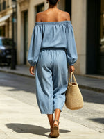 Women's Off-the-shoulder Art Comfortable Casual Top And Pants Denim Two-piece Set