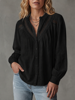 Stylish Cotton-linen Shirt Featuring Lace Paneling.