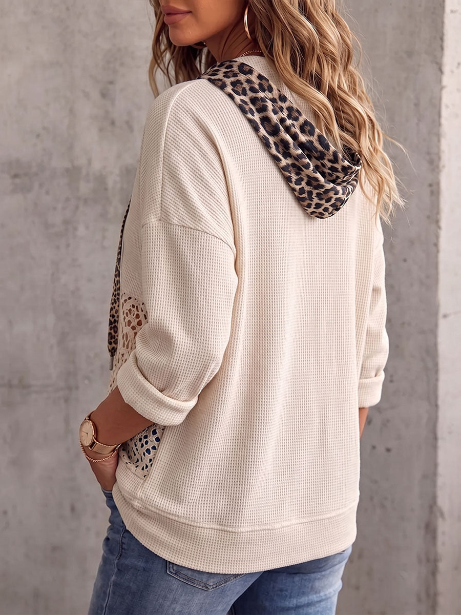 Vintage Elegant Floral Embroidered Cutout Lace Waffle Patchwork Denim Sweatshirt