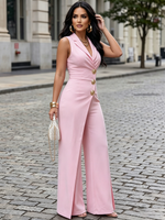 Timeless Elegance-Metal-button Wide-leg Blazer Jumpsuit