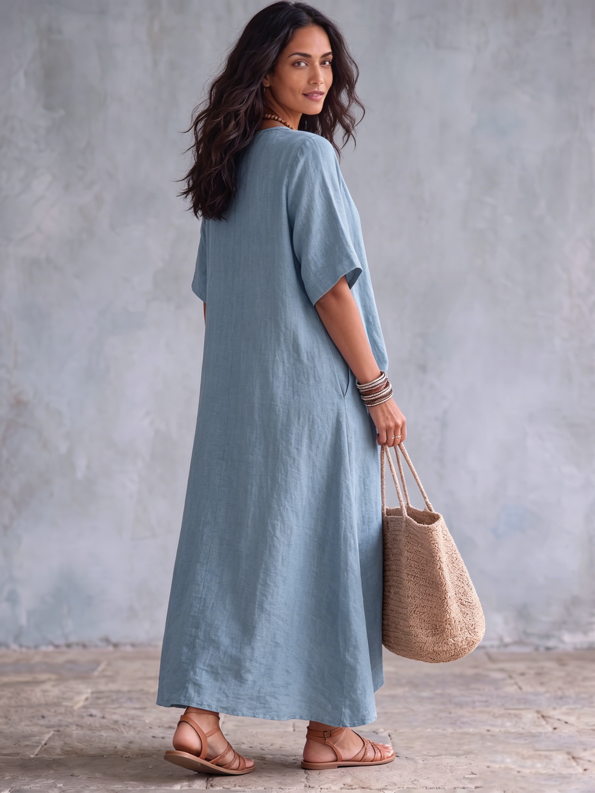Elegant Cowl-neck Cotton-linen Dress