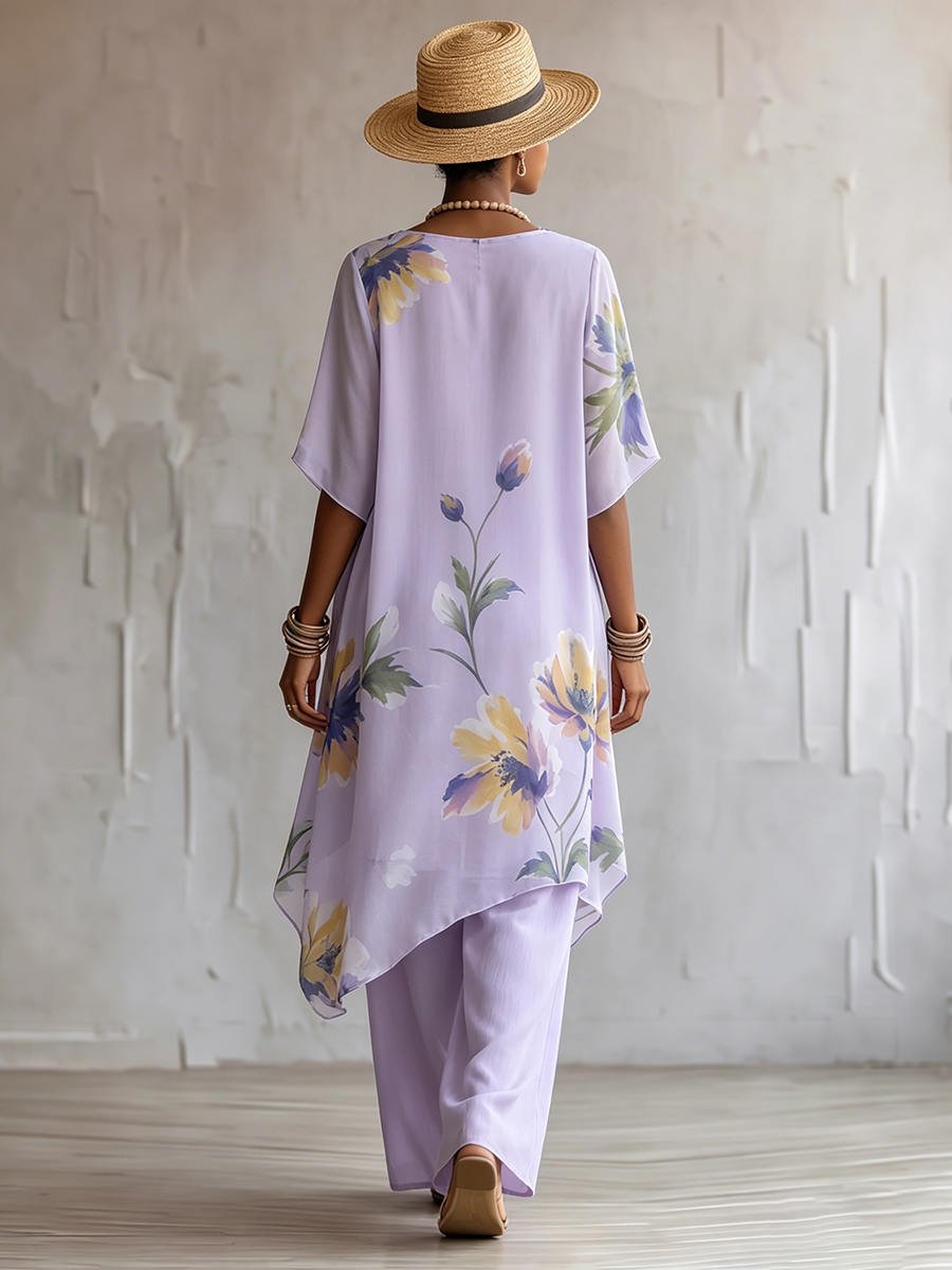 Elegant Bohemian Resort-style Floral Print Two-piece Set