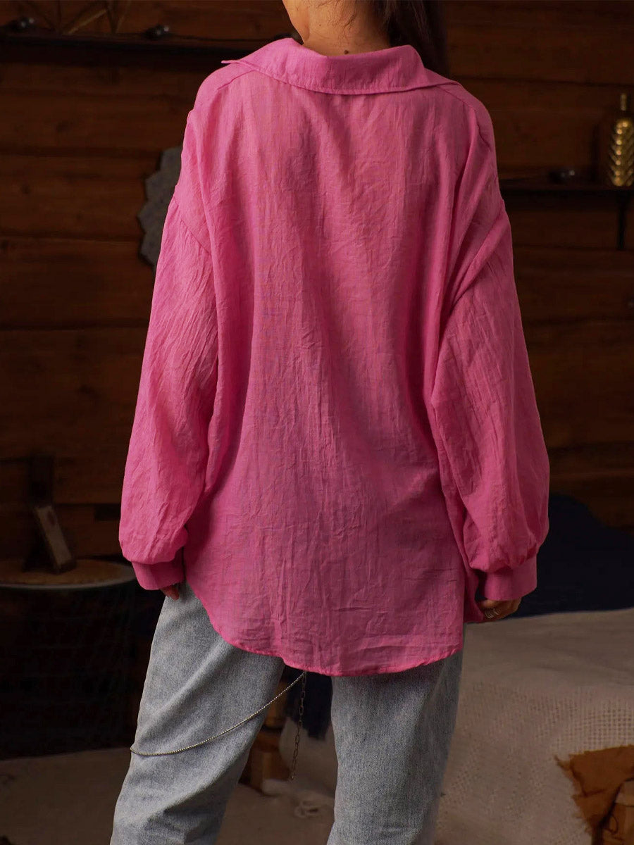 Women's Casual Stylish Knot Loose Sheer Lapel Long Sleeve Shirt