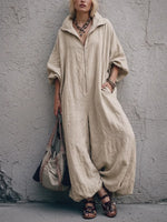 Effortless Utility Jumpsuit – Oversized Zip-Front & Voluminous Wide-Leg Design