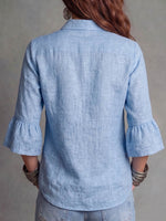 Women's Solid Color Lapel 3/4 Sleeve Casual Loose Cotton-linen Cardigan Top