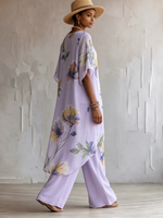 Elegant Bohemian Resort-style Floral Print Two-piece Set