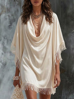 Stylish Cowl-neck Dress With Fringe Detail