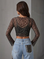 Stylish Leopard-print Mesh Top