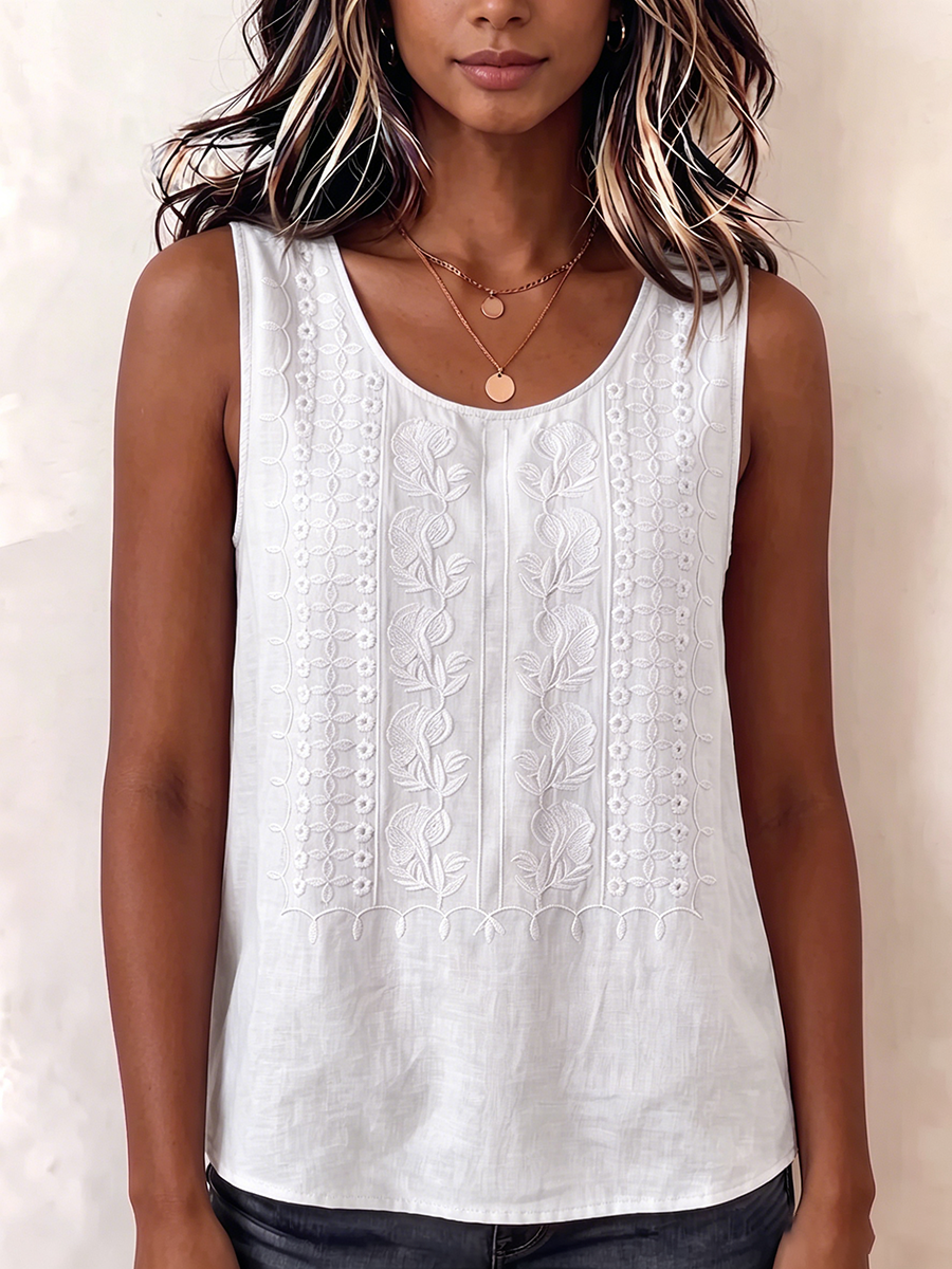 Boho Embroidered Sleeveless Blouse