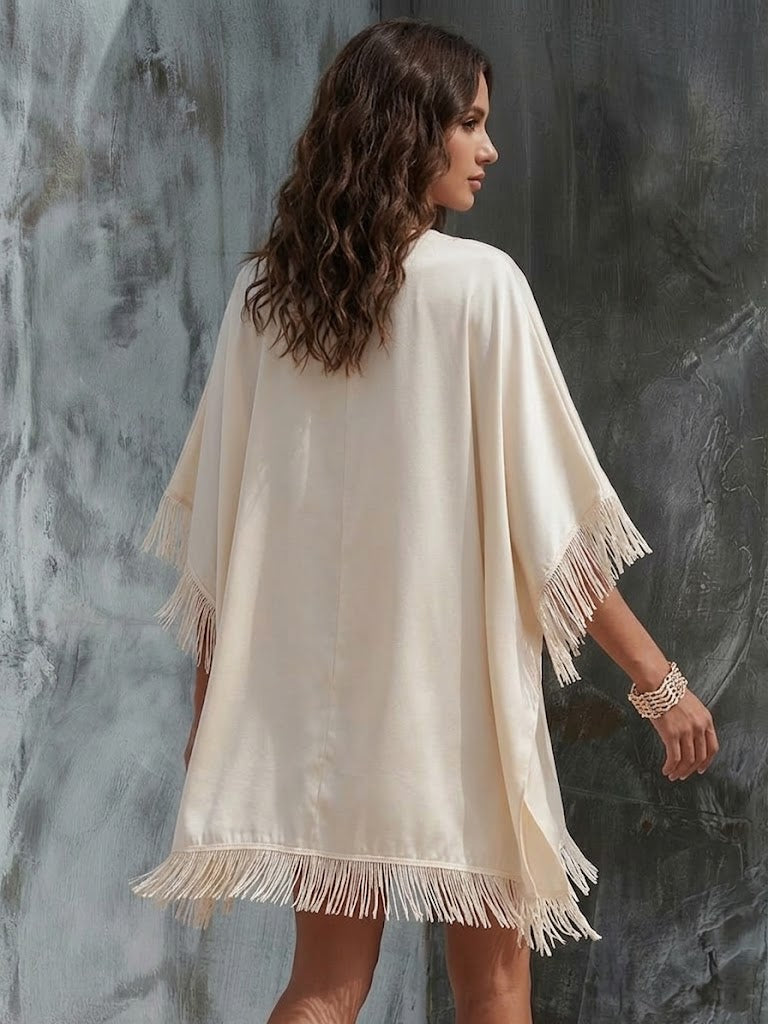 Stylish Cowl-neck Dress With Fringe Detail