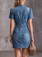 Women's Stand-collar Short-sleeve Casual Loose Denim Dress With Tassels