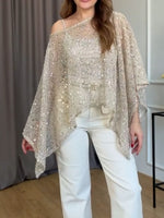 Stylish Loose Sequin-knit Cape Top