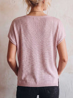 Women's V-neck Short-sleeve Casual Loose Knit Pullover