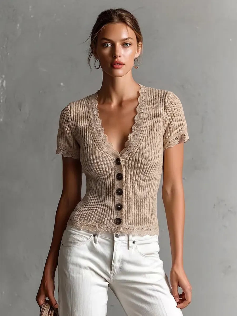 Romantic Lace-Trimmed Knit Top