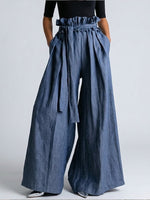 Stylish Casual Wide-leg Jeans With Ruffled Waistband