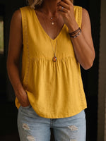 Minimalist Cotton-linen Blend Sleeveless Top With Lace Trim Details.