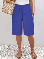 Women's Solid Color Stylish Loose-fit Pockets Casual Short Pants