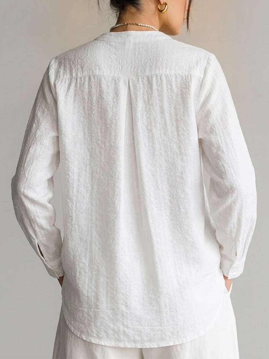Loose-fit Long-sleeve Cotton Shirt With Lace Embroidery