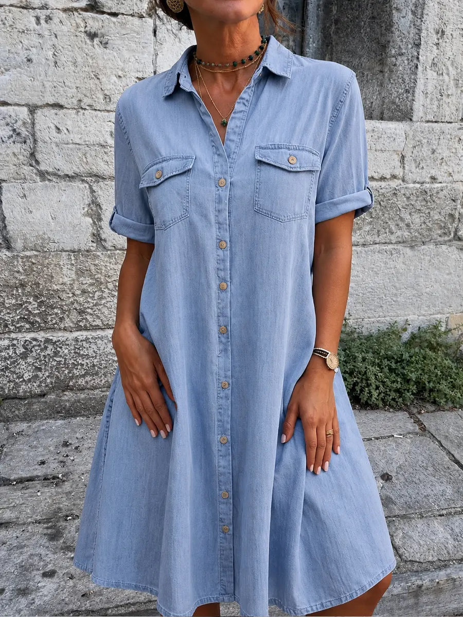 Women's Five-sleeve Loose Denim Dress