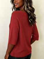 Classic Cozy Minimalist Three-quarter Sleeve Knit Top