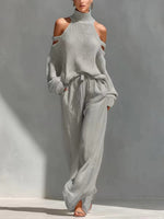 Women's Casual Knit Stylish Top And Wide Leg Pants Two-piece Set