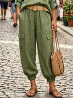 Women's Casual Long Sleeve Top And Pants Cotton And Linen Two-piece Set